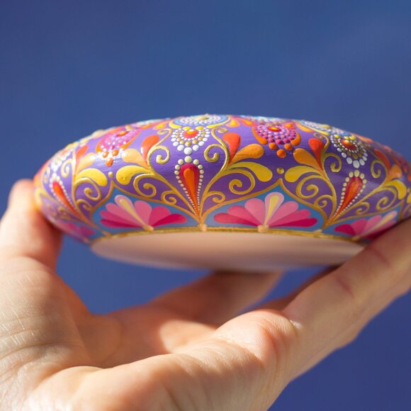 Mandala Painted Stone Acrylic Rock Paperweight Dot Art Painting by Lauruntra - Picture 8 of 10